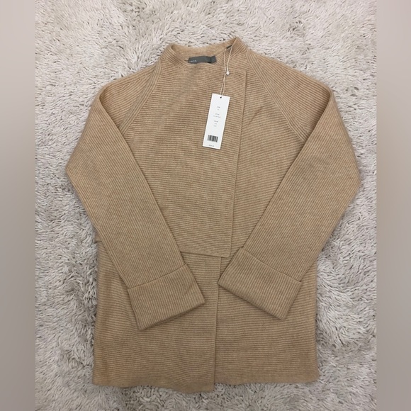 NWT VINCE Drape Front Wool & Cashmere Cardigan In Sand - Picture 6 of 7